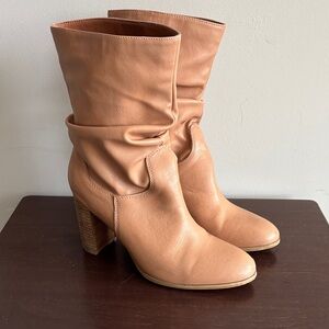 Tan faux Leather slouch heeled Women's Boots size 9